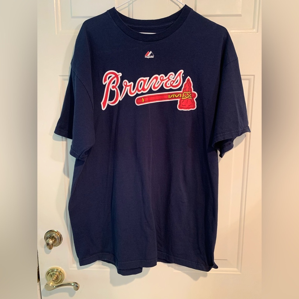 Braves Majestic Upton #8 Navy Short Sleeve Men's Tee Shirt Size XL